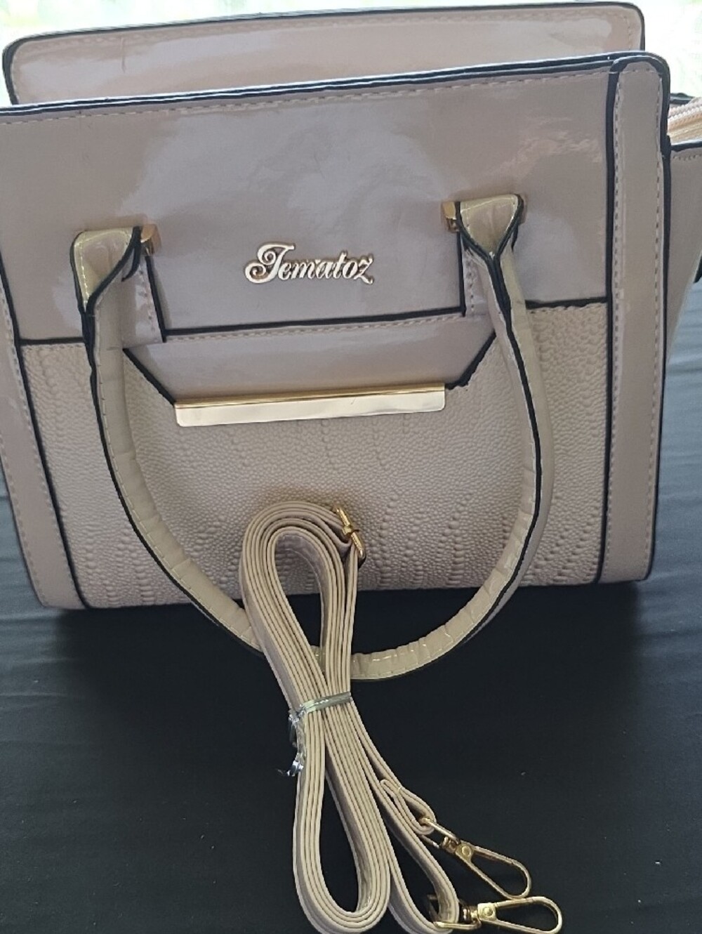 Cream Glossy Tote Bag with Gold Hardware